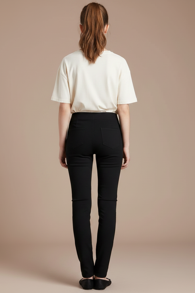 Pantalon Chino Noir Slim Élastique Femme - Gabardine - vue 2