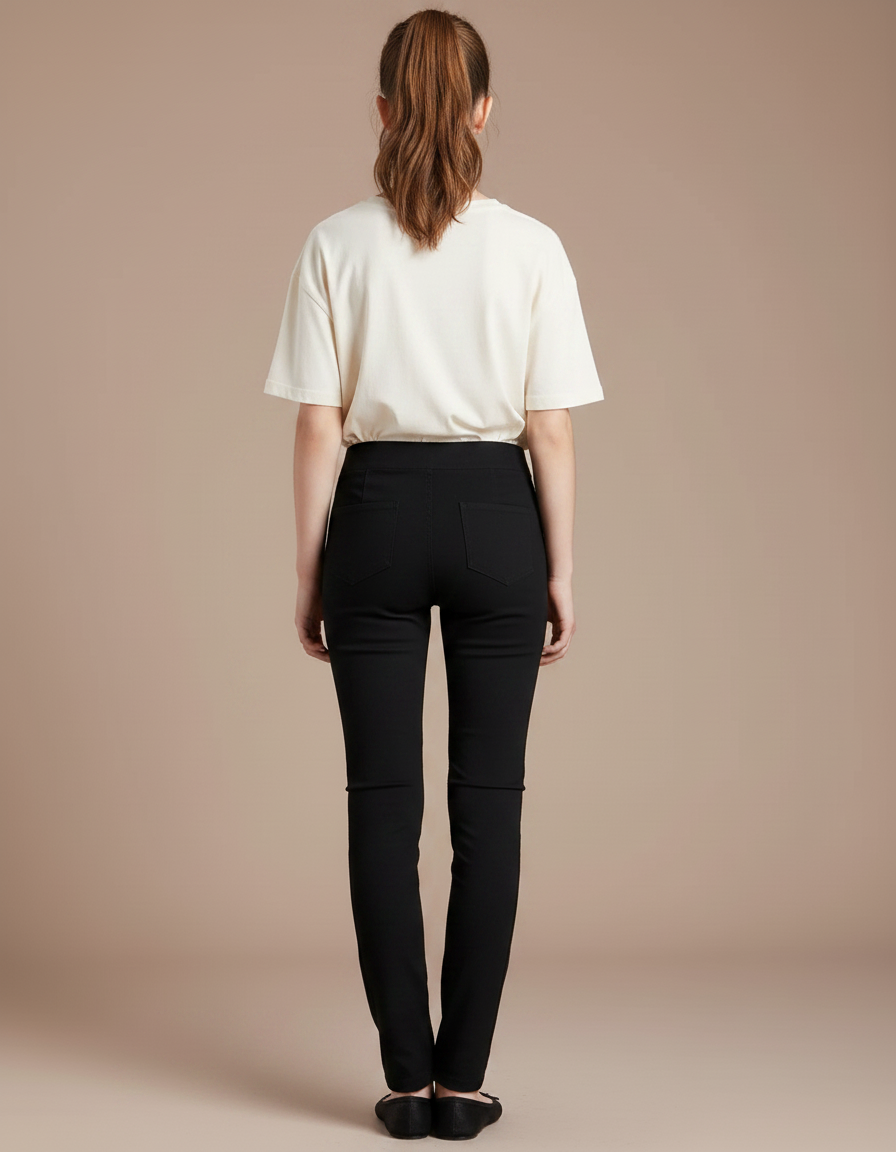 Pantalon Chino Noir Slim Élastique Femme - Gabardine - vue 2