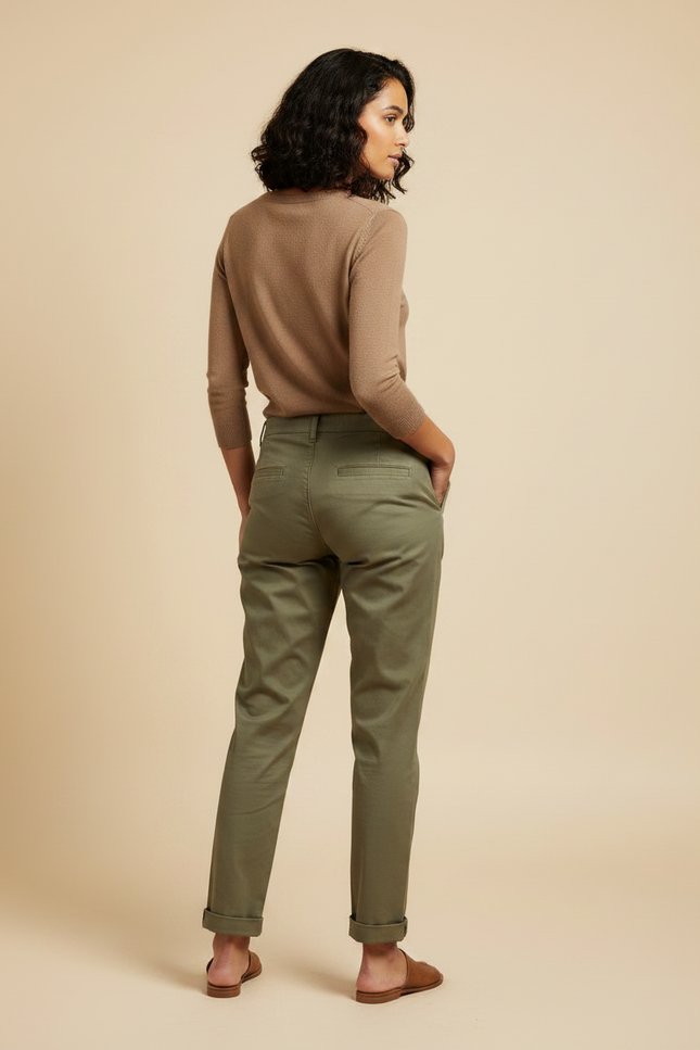 Pantalon Chino Vert Olive Coton Confortable Décontracté Femme - Kaki - vue 2