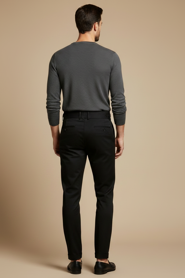 Pantalon Chino Noir Slim Taille Haute Homme - Gabardine - vue 2