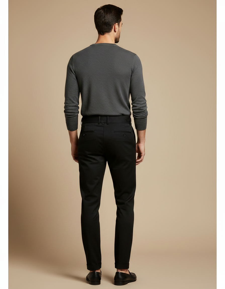 Pantalon Chino Noir Slim Taille Haute Homme - Gabardine - vue 2