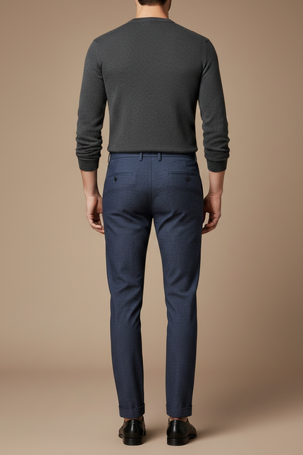 Pantalon Chino Bleu Marine Texturé Slim Élégant Homme - Laine - vue 2