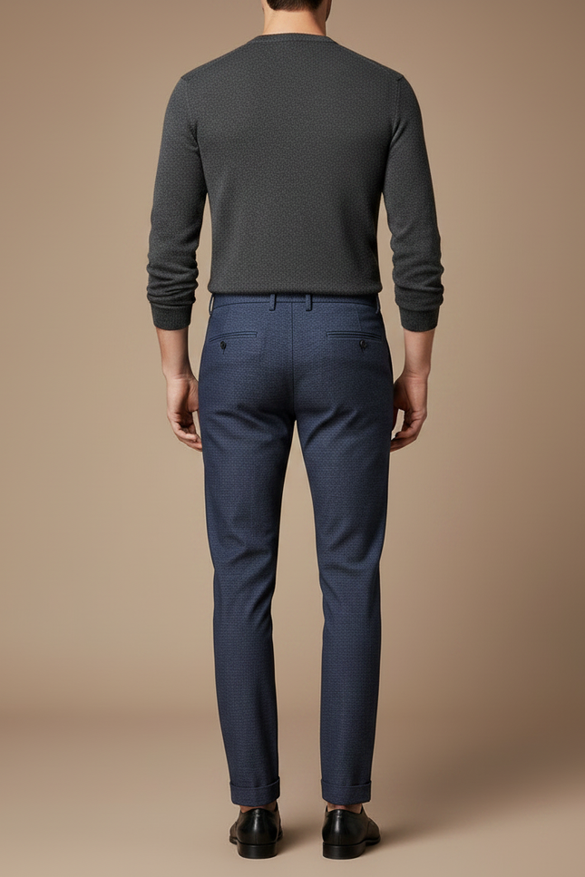 Pantalon Chino Bleu Marine Texturé Slim Élégant Homme - Laine - vue 2