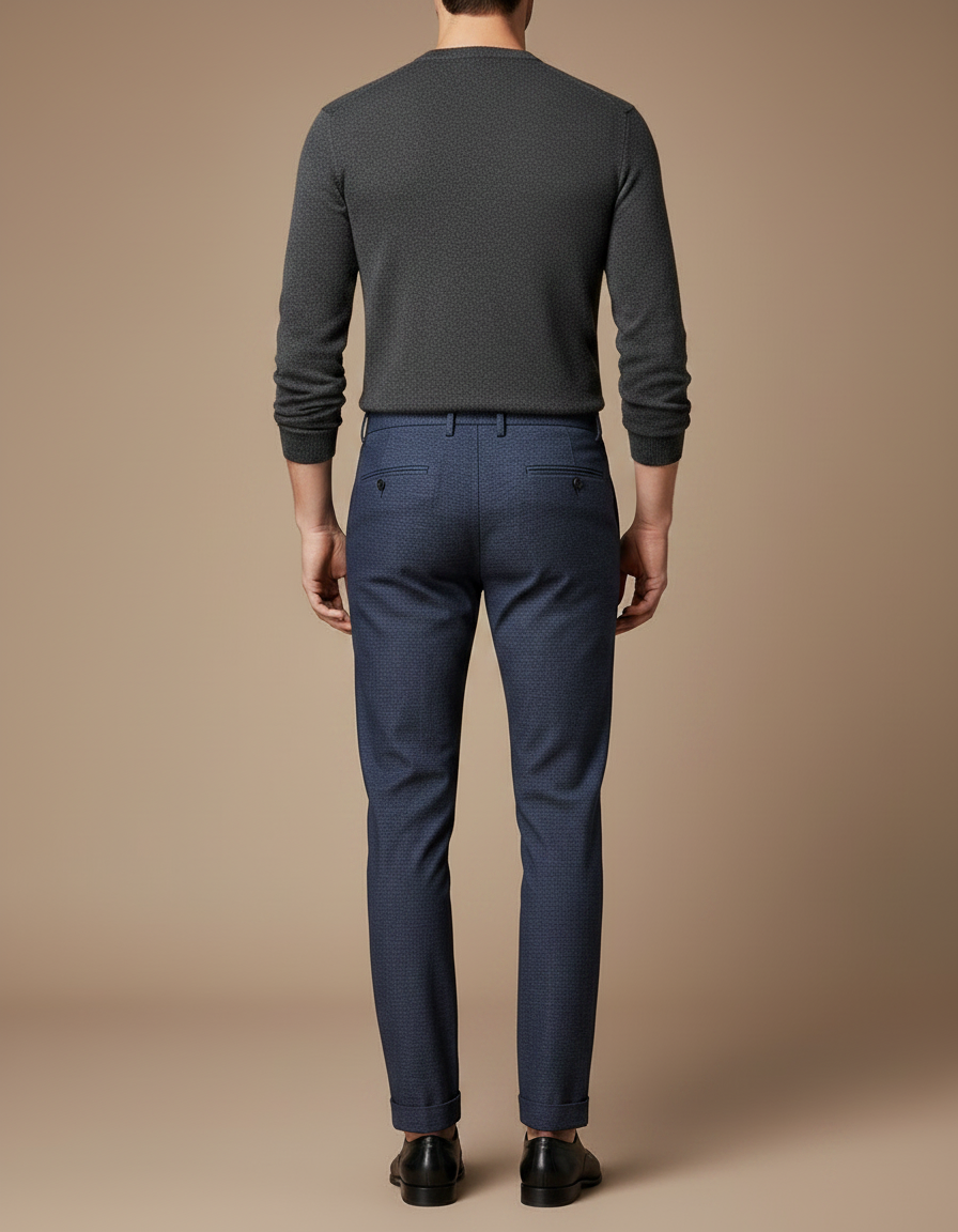 Pantalon Chino Bleu Marine Texturé Slim Élégant Homme - Laine - vue 2