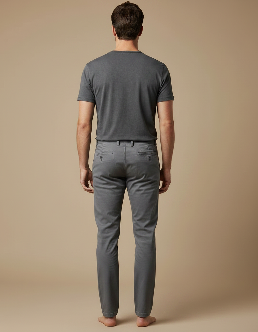 Pantalon Chino Gris Coton Slim Décontracté Homme - vue 2