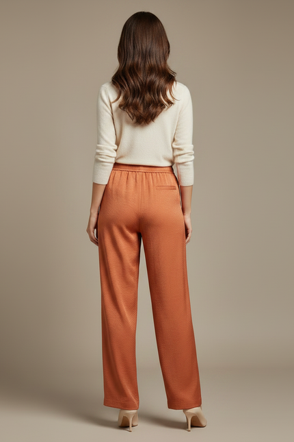 Pantalon Chino Orange Ample Fluide Taille Haute Élégant - Viscose - vue 2