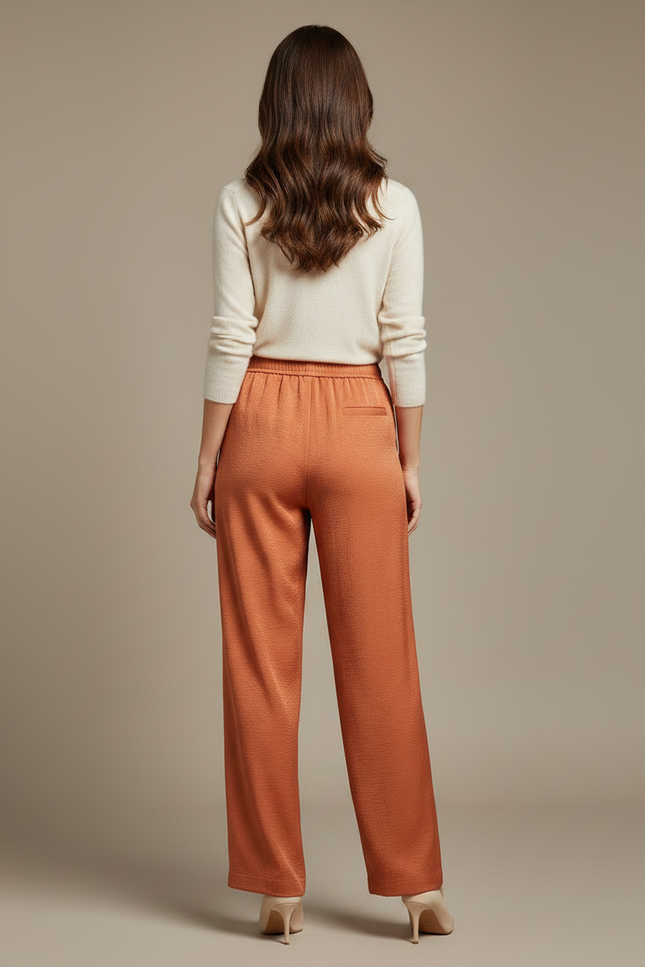 Pantalon Chino Orange Ample Fluide Taille Haute Élégant - Viscose - vue 2
