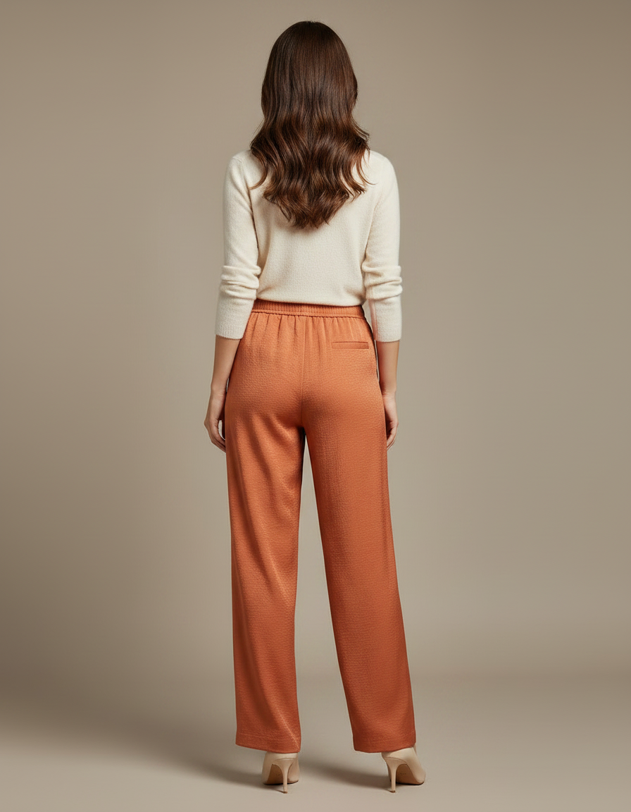 Pantalon Chino Orange Ample Fluide Taille Haute Élégant - Viscose - vue 2