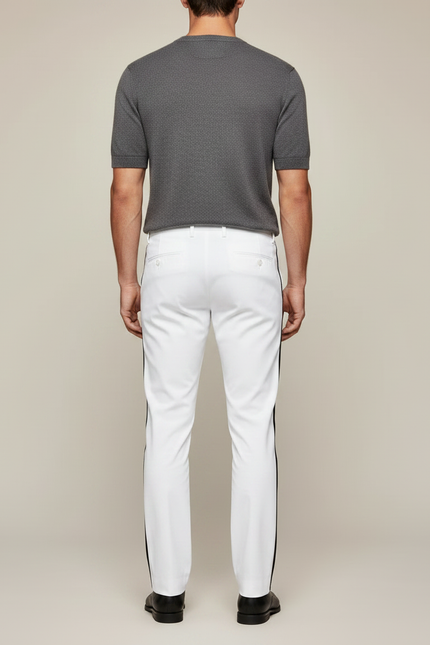 Pantalon Chino Blanc Bande Latérale Droite Élégant - Gabardine - vue 2