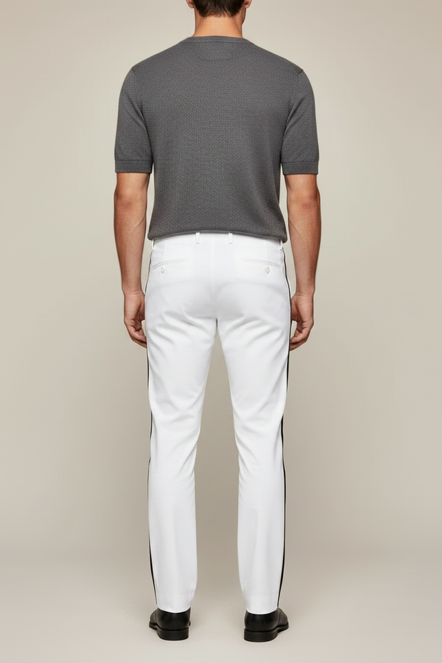 Pantalon Chino Blanc Bande Latérale Droite Élégant - Gabardine - vue 2