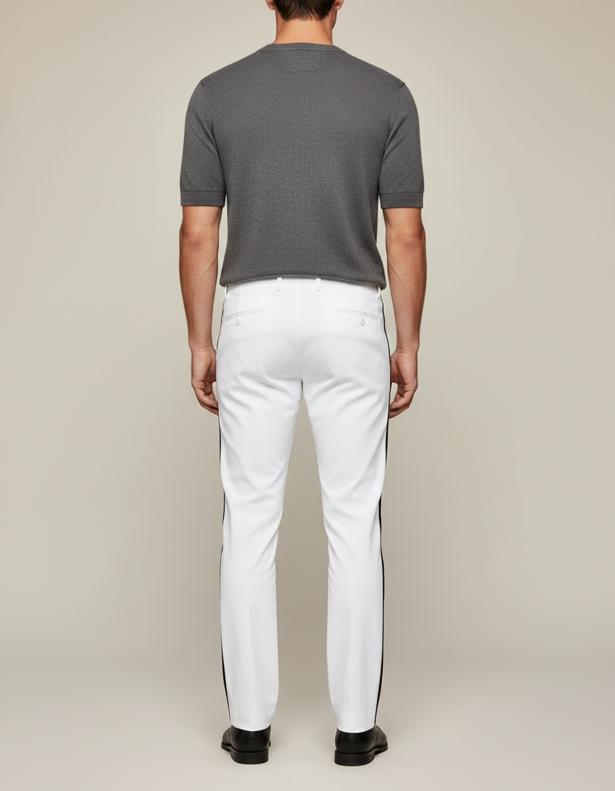 Pantalon Chino Blanc Bande Latérale Droite Élégant - Gabardine - vue 2