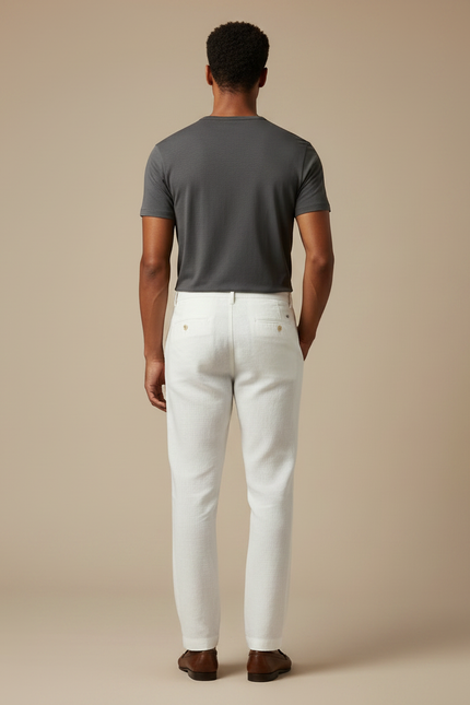 Pantalon Chino Blanc Lin Homme Décontracté Élégant Droit - vue 2