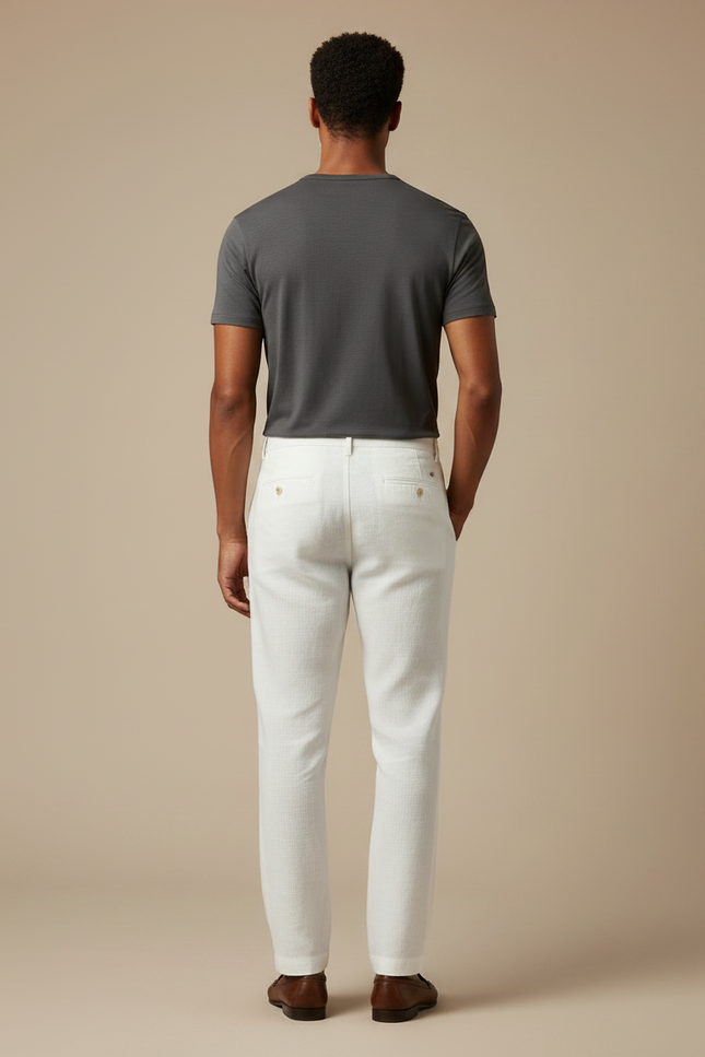Pantalon Chino Blanc Lin Homme Décontracté Élégant Droit - vue 2