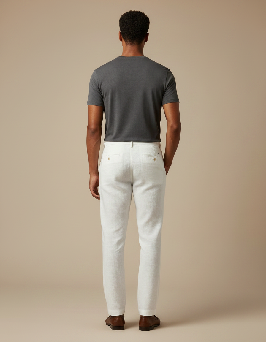 Pantalon Chino Blanc Lin Homme Décontracté Élégant Droit - vue 2