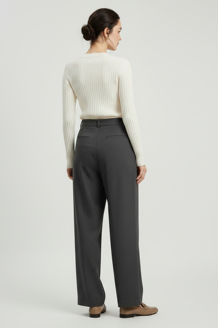 Pantalon Chino Gris Ample Plissé Décontracté Femme - Gabardine - vue 2