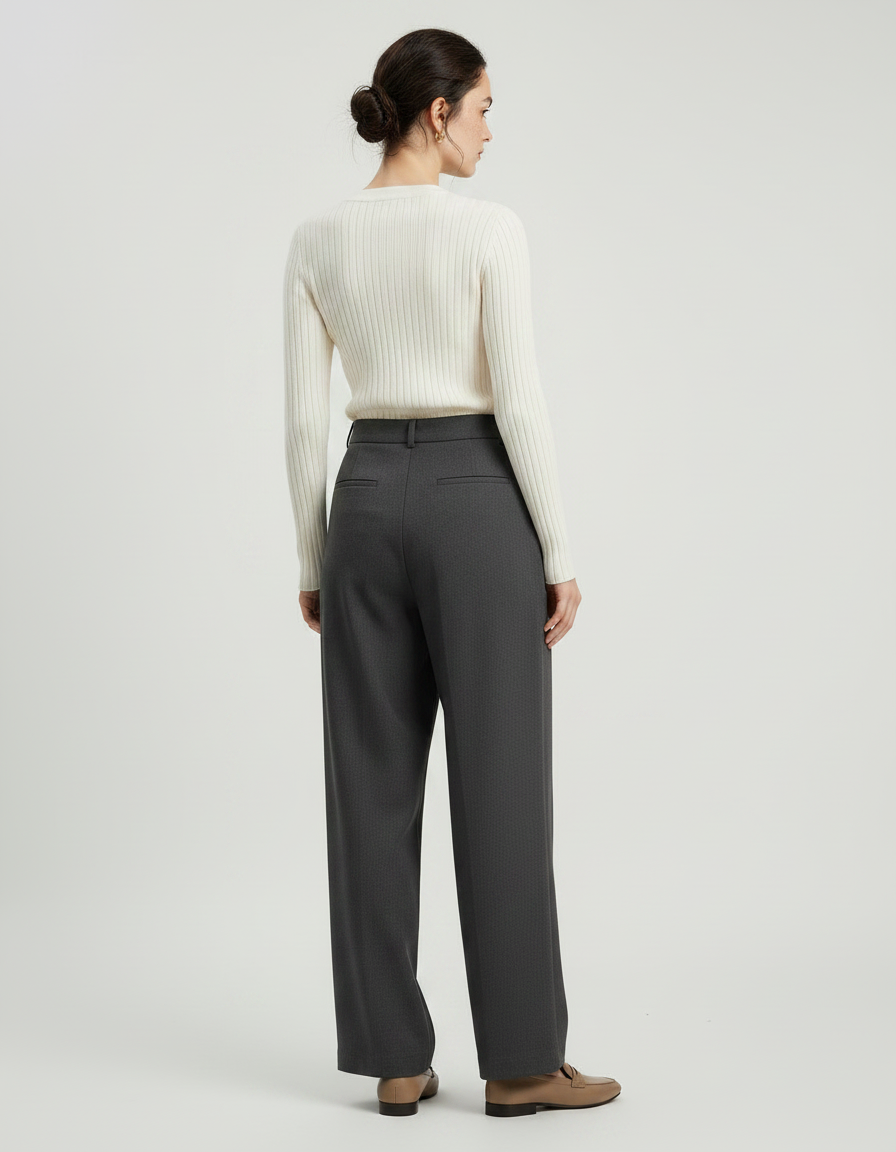 Pantalon Chino Gris Ample Plissé Décontracté Femme - Gabardine - vue 2