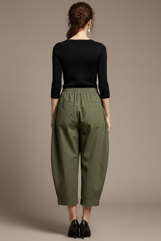 Pantalon Chino Vert Kaki Ample Coton Femme - vue 2