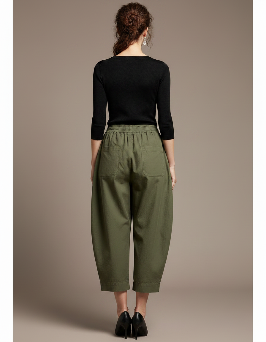 Pantalon Chino Vert Kaki Ample Coton Femme - vue 2