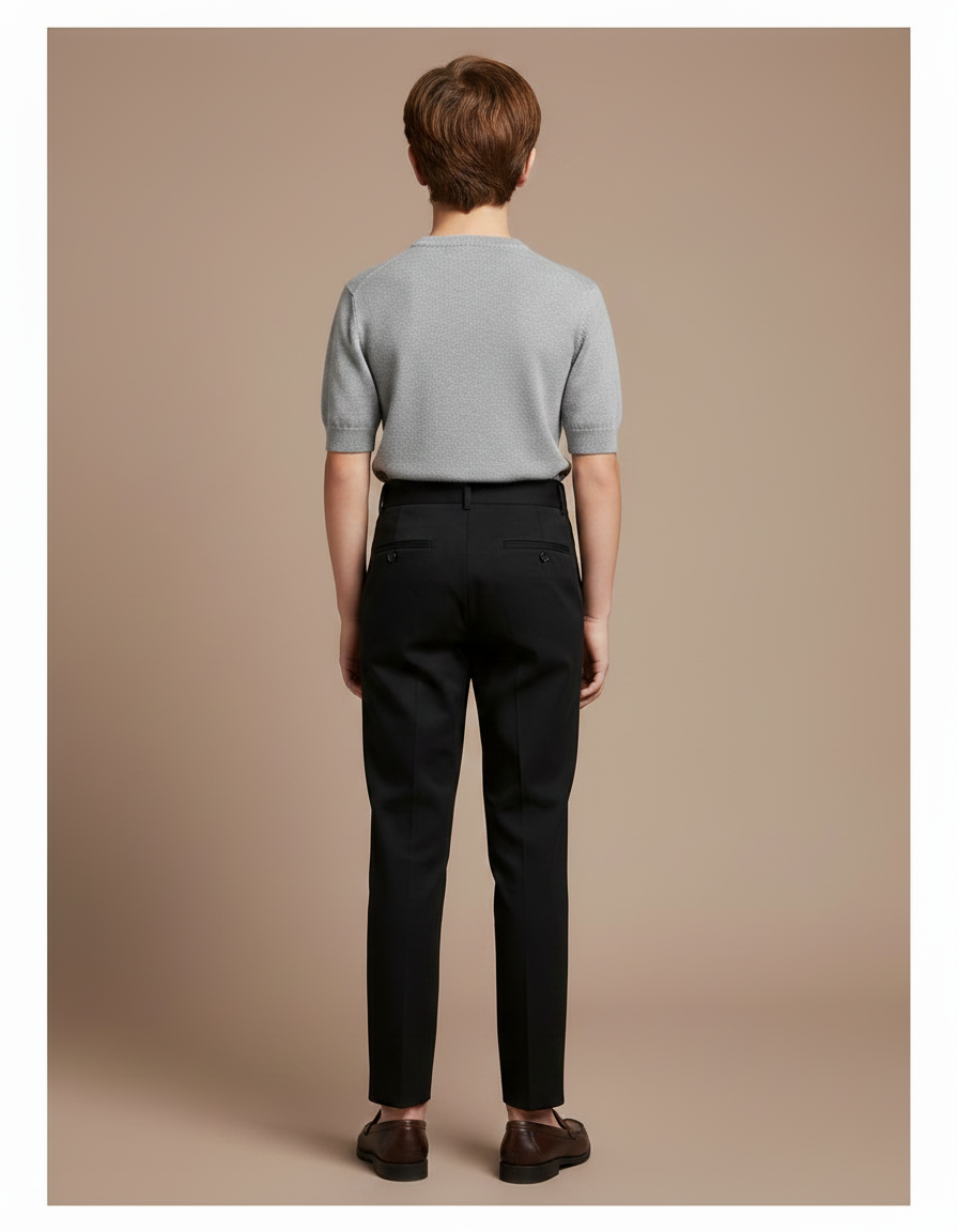 Pantalon Chino Noir Plissé Slim Formel Enfant - Gabardine - vue 2