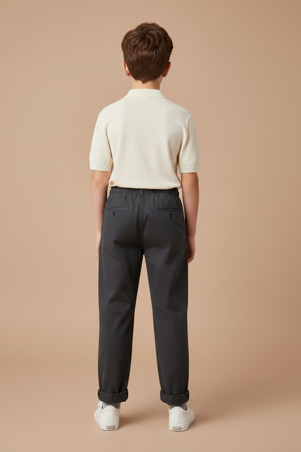 Pantalon Chino Garçon Coton Ample Gris Décontracté - vue 2