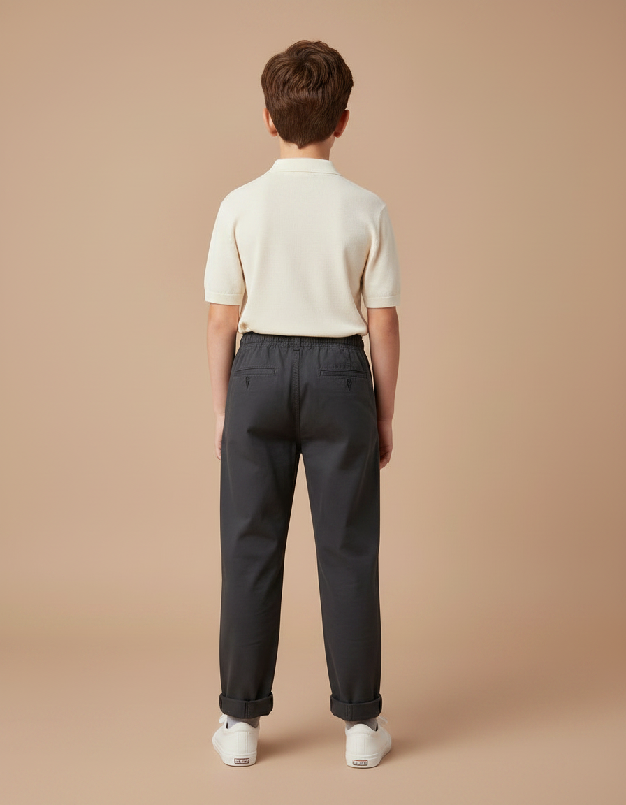 Pantalon Chino Garçon Coton Ample Gris Décontracté - vue 2