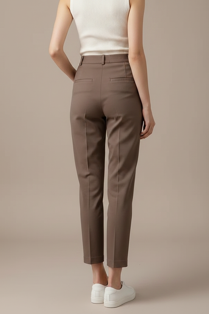 Pantalon Chino Carotte Femme - Marron Gabardine - vue 2
