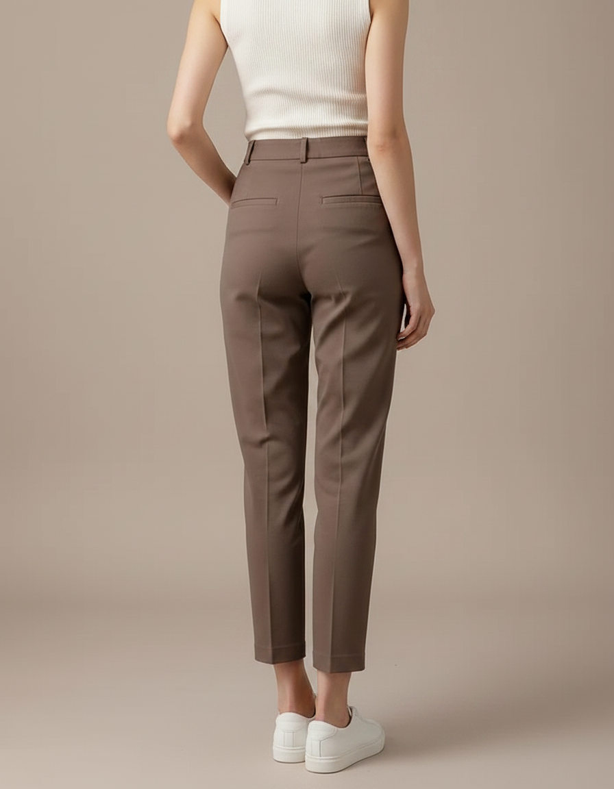 Pantalon Chino Carotte Femme - Marron Gabardine - vue 2