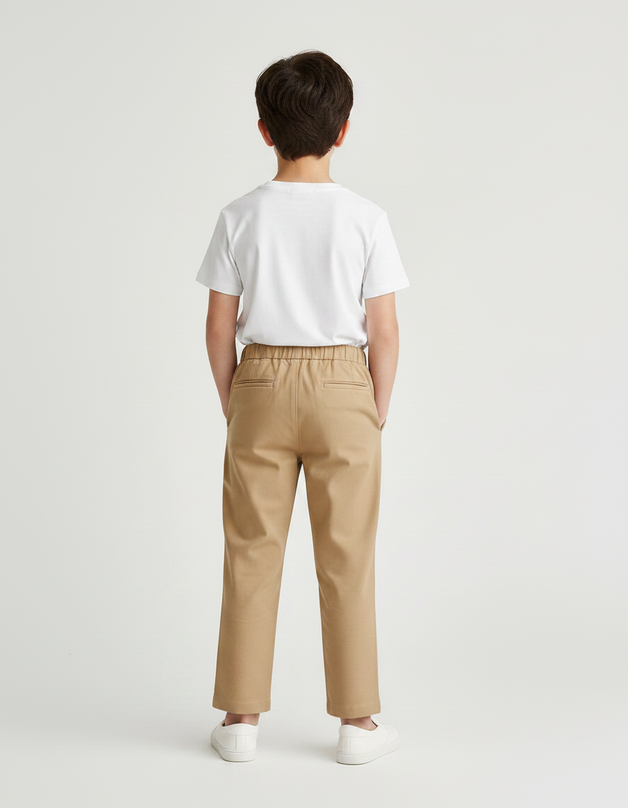 Pantalon Chino Beige Coton Élastiqué Droit Décontracté Enfant - vue 2