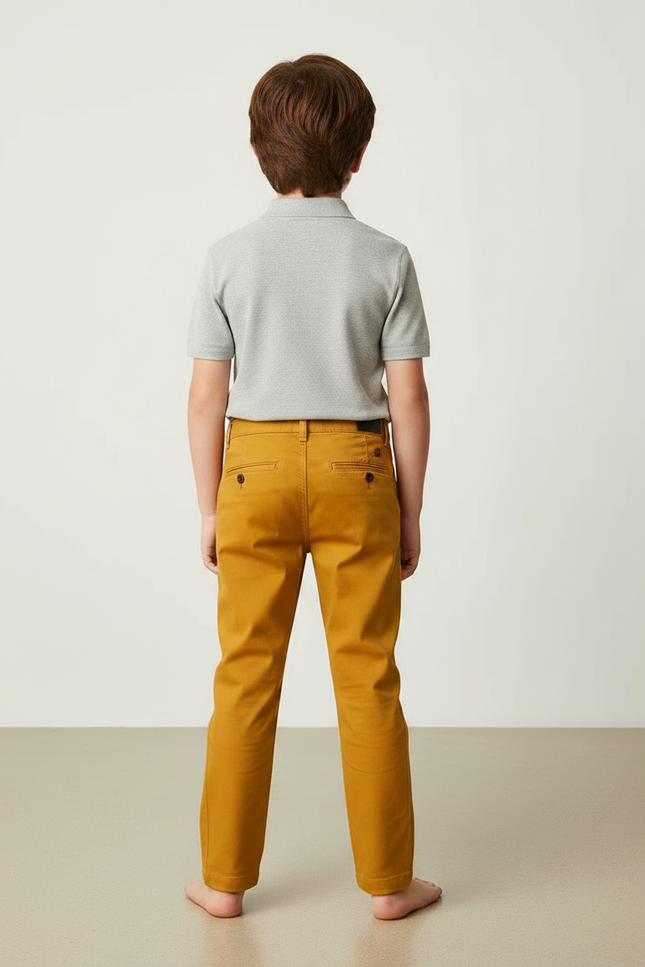 Pantalon Chino Garçon Moutarde Coton Décontracté Confortable - Jaune - vue 2