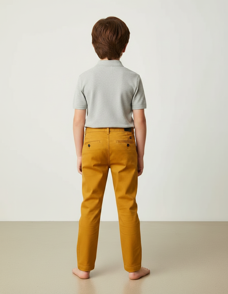 Pantalon Chino Garçon Moutarde Coton Décontracté Confortable - Jaune - vue 2