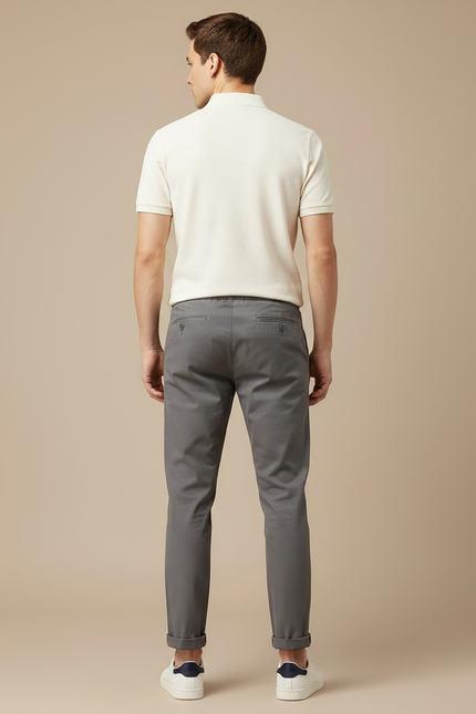 Pantalon Chino Gris Coton Stretch Ajusté Homme - vue 2