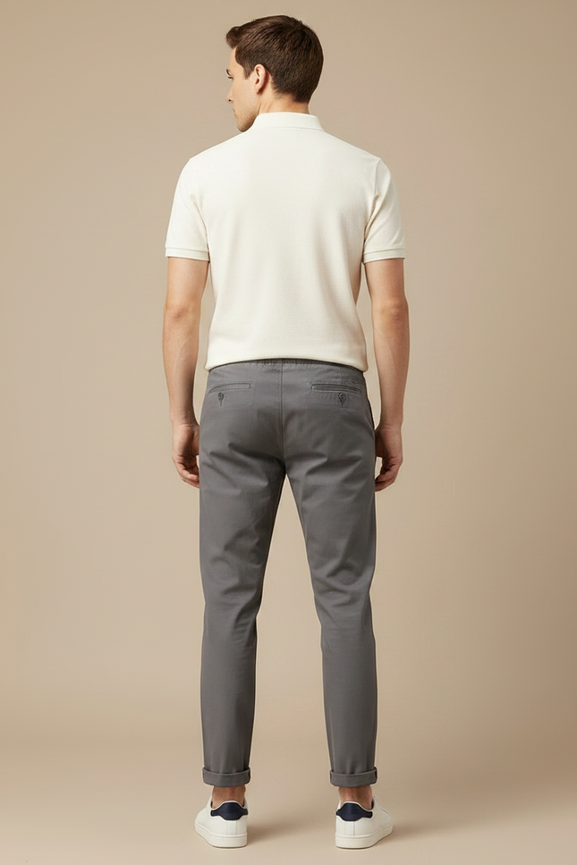 Pantalon Chino Gris Coton Stretch Ajusté Homme - vue 2