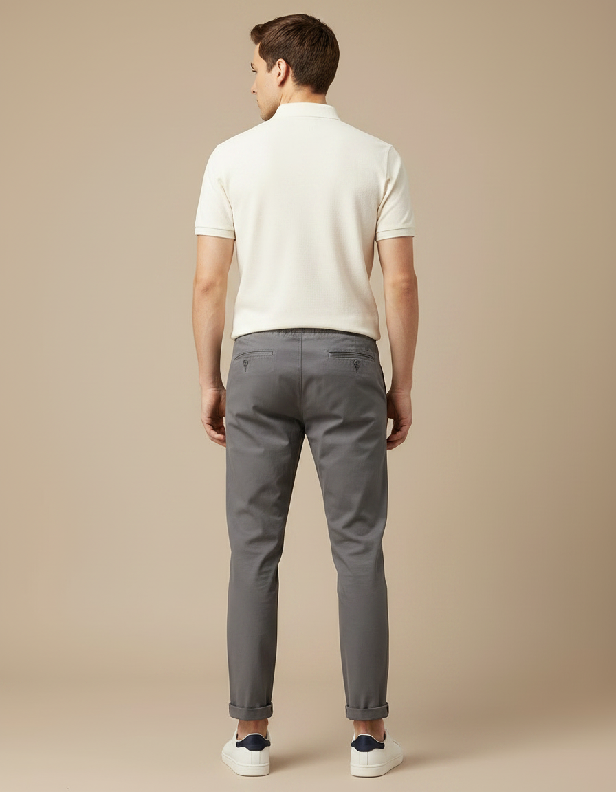 Pantalon Chino Gris Coton Stretch Ajusté Homme - vue 2