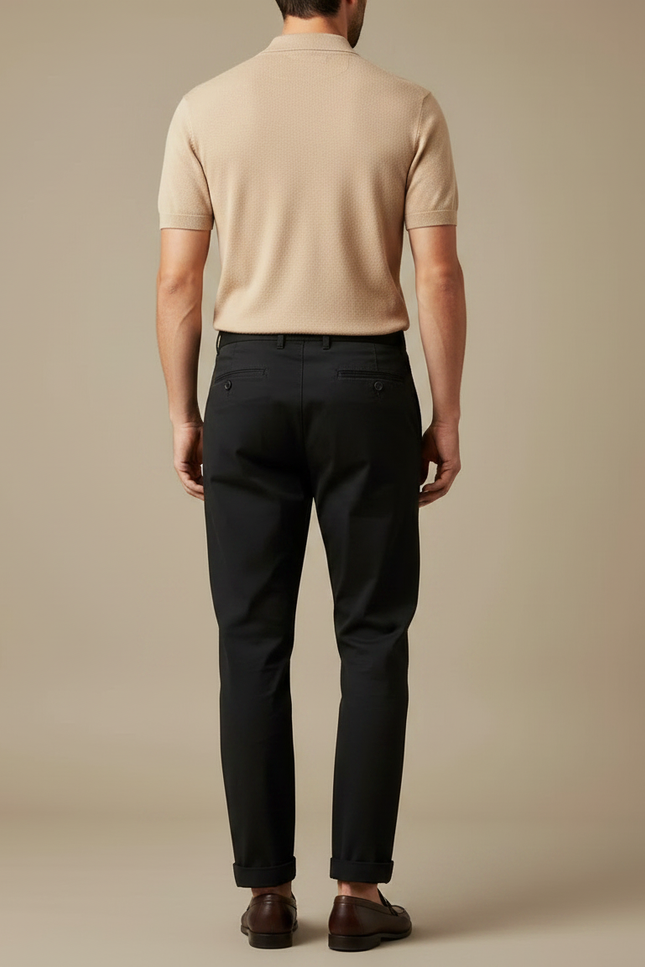 Pantalon Chino Noir Plissé Coton Élégant Homme - vue 2