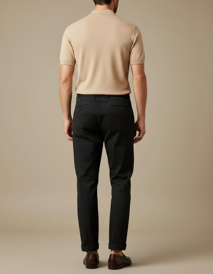 Pantalon Chino Noir Plissé Coton Élégant Homme - vue 2