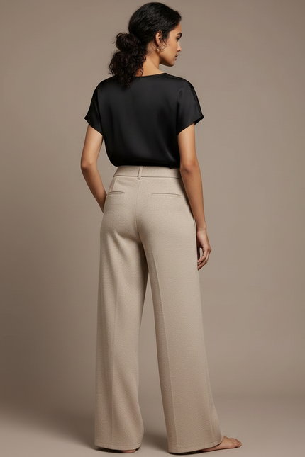 Pantalon Chino Beige Ample Plissé Élégant Femme - Laine - vue 2