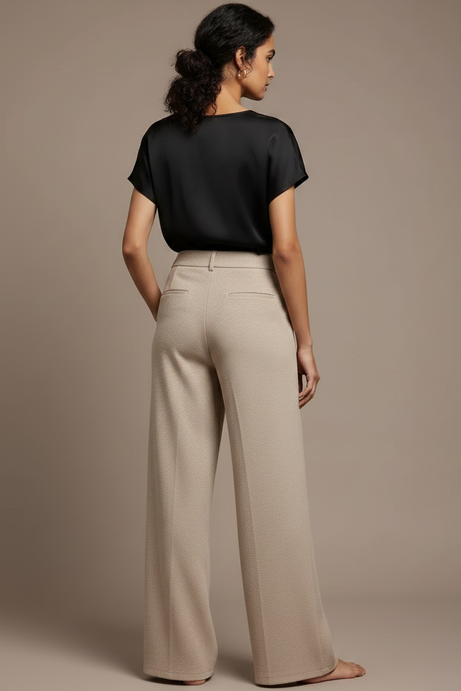 Pantalon Chino Beige Ample Plissé Élégant Femme - Laine - vue 2