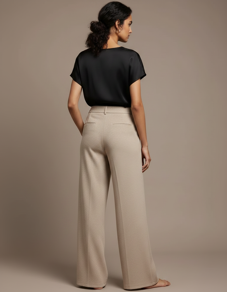 Pantalon Chino Beige Ample Plissé Élégant Femme - Laine - vue 2