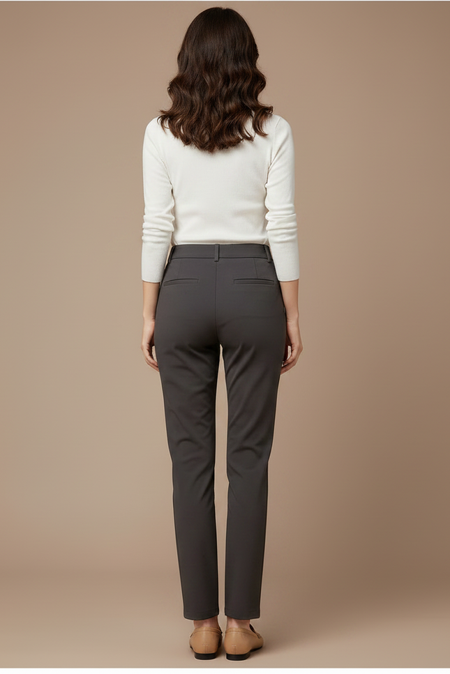 Pantalon Chino Gris Droit Extensible Formel Femme - Polyester - vue 2
