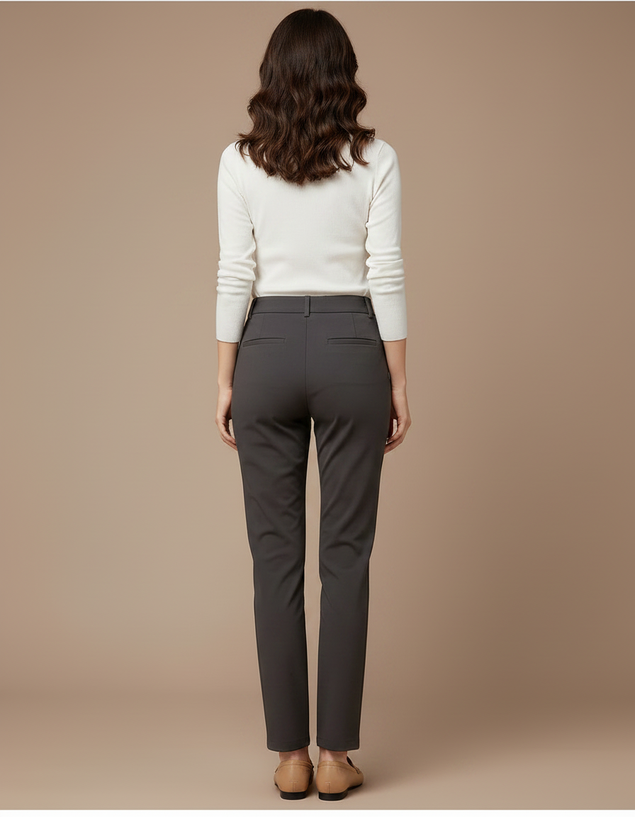 Pantalon Chino Gris Droit Extensible Formel Femme - Polyester - vue 2