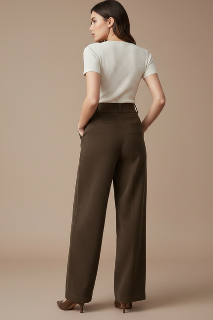 Pantalon Chino Marron Velours Côtelé Droit Ample Femme - Cordé - vue 2