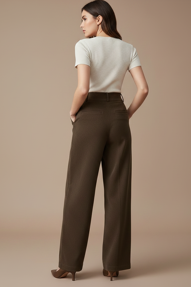 Pantalon Chino Marron Velours Côtelé Droit Ample Femme - Cordé - vue 2