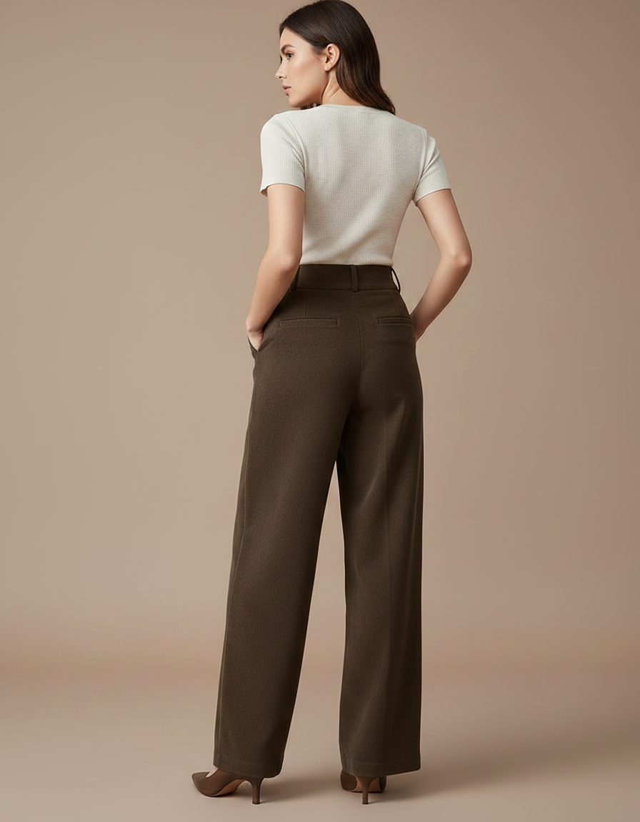 Pantalon Chino Marron Velours Côtelé Droit Ample Femme - Cordé - vue 2