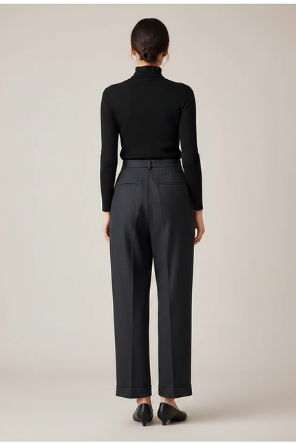 Pantalon Chino Gris Taille Haute Ample Élégant Femme - Gabardine - vue 2