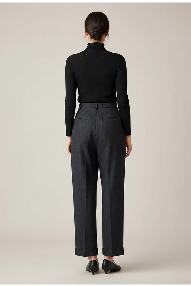 Pantalon Chino Gris Taille Haute Ample Élégant Femme - Gabardine - vue 2
