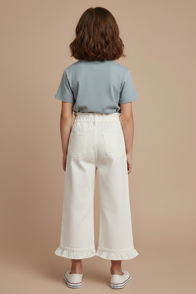 Pantalon Chino Écru Large Froncé Fille Boutons - Blanc Jean - vue 2