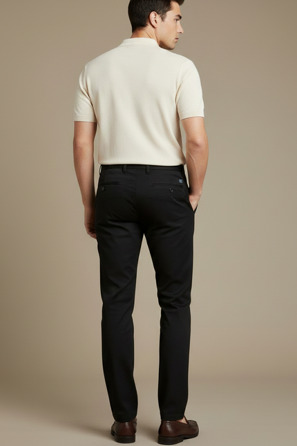Pantalon Chino Noir Coton Stretch Homme Coupe Droite - vue 2