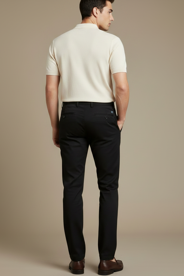Pantalon Chino Noir Coton Stretch Homme Coupe Droite - vue 2