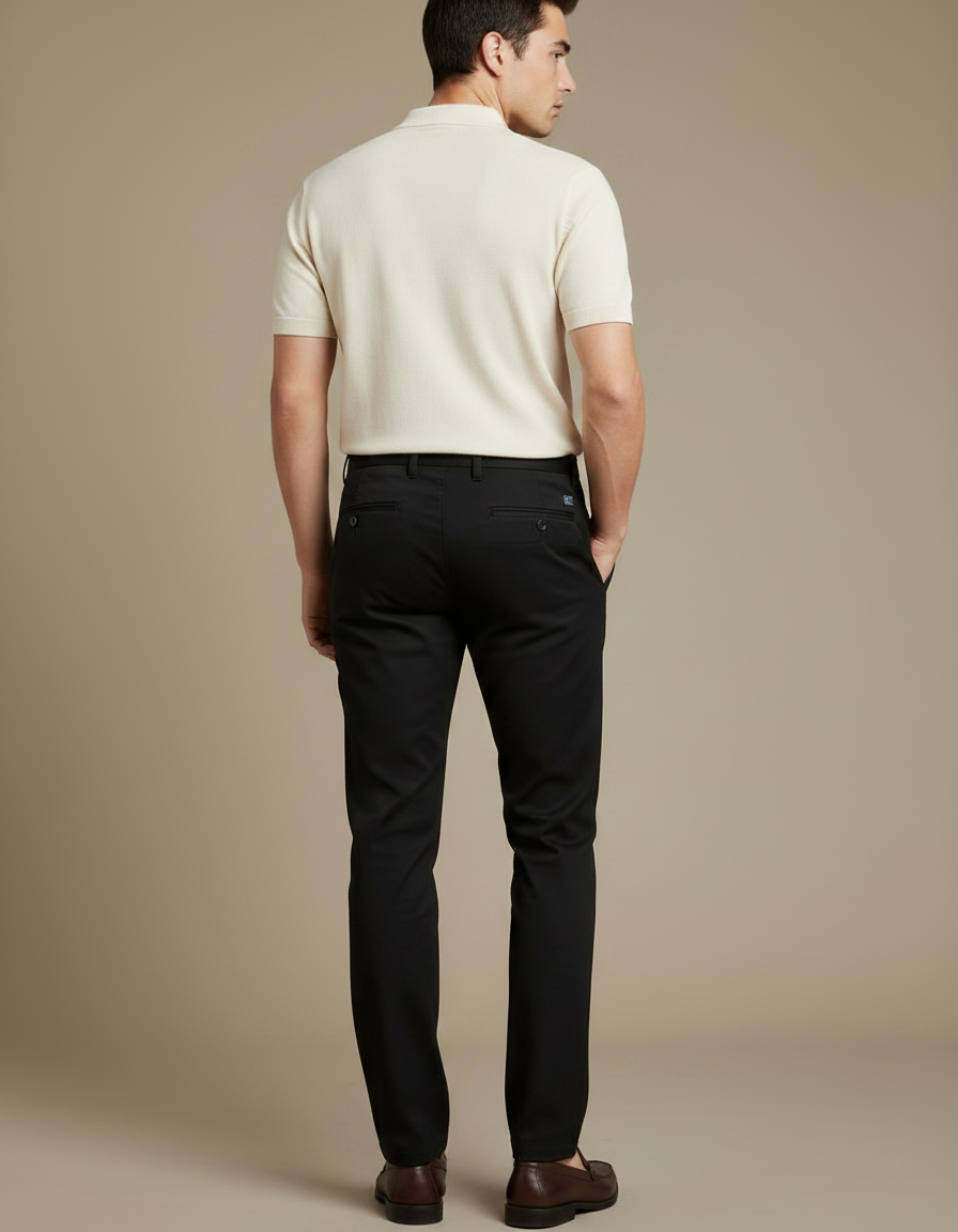 Pantalon Chino Noir Coton Stretch Homme Coupe Droite - vue 2