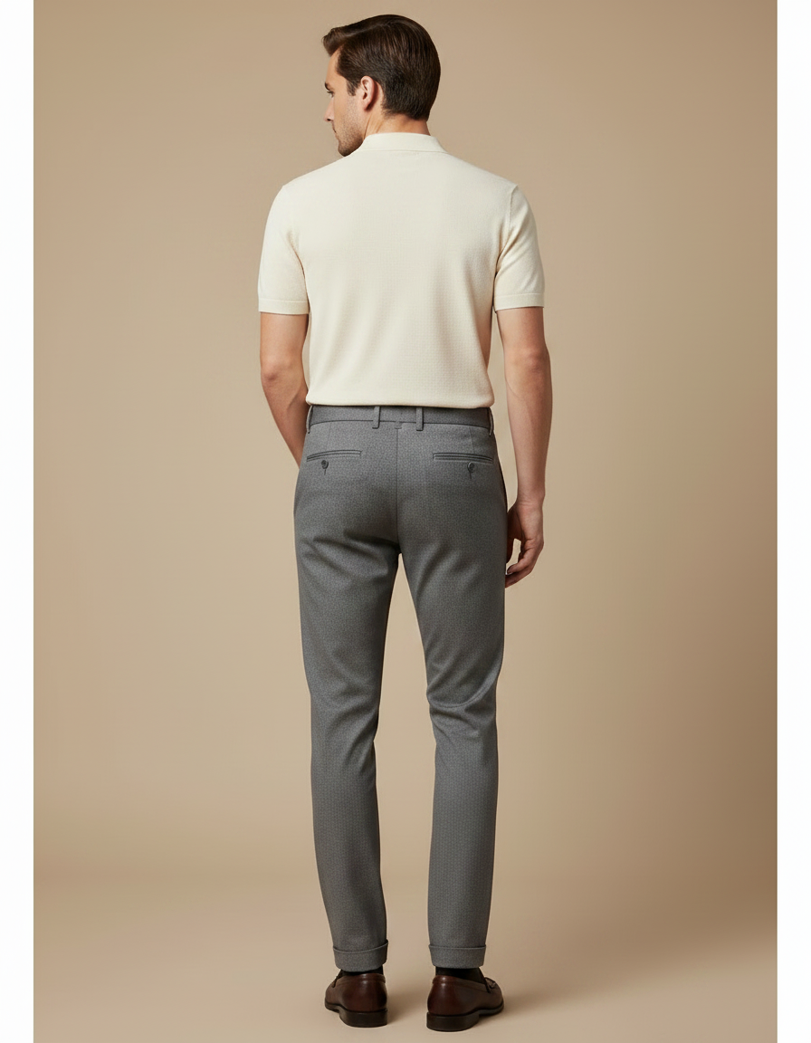 Pantalon Chino Gris Slim Ajusté Élégant Homme - Laine - vue 2